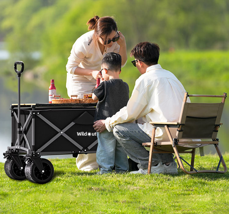 180L Wide-Wheel Foldable Camping Wagon with Tabletop