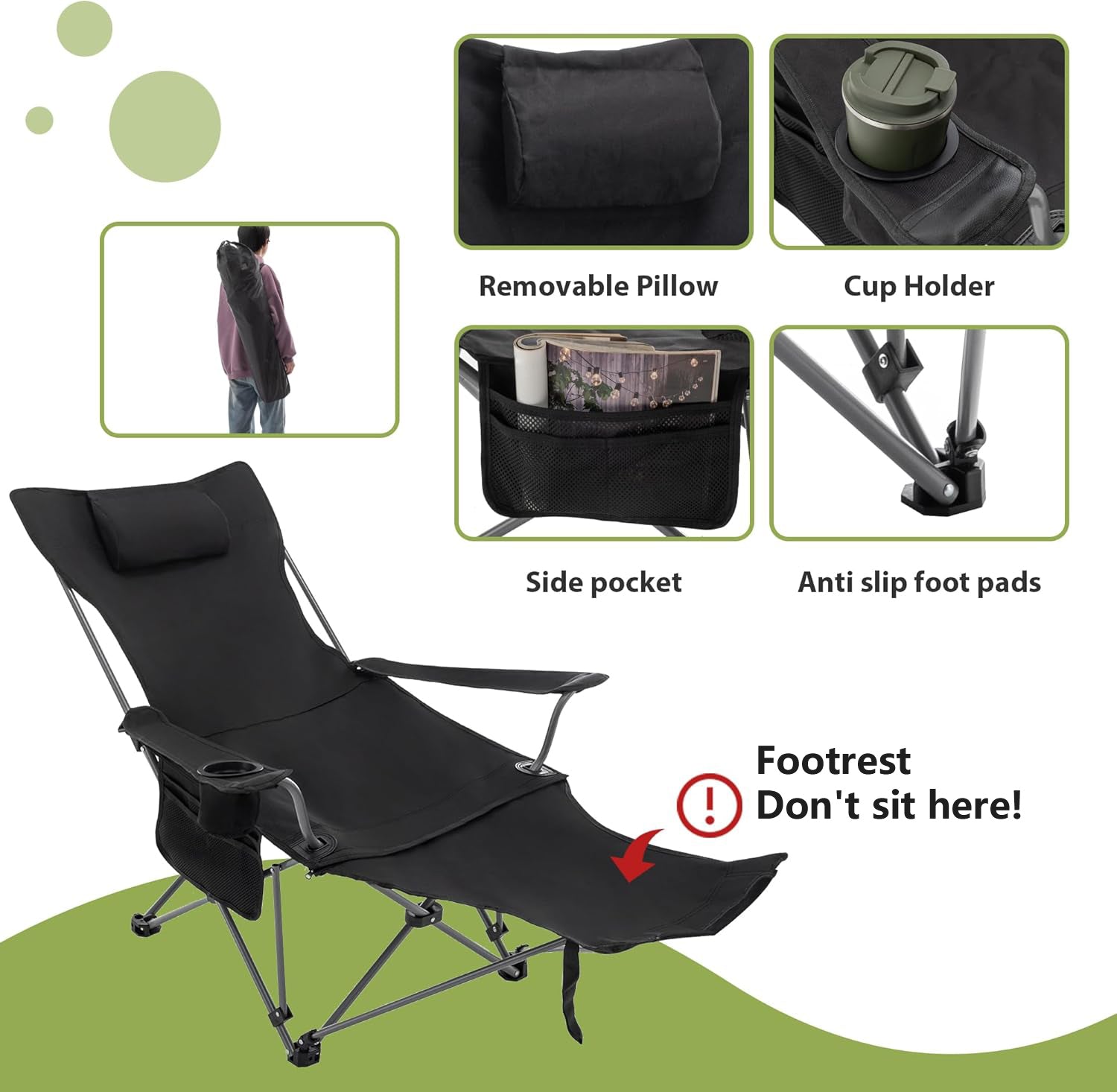 Foldable Adjustable Convertible Reclining Camping Chair