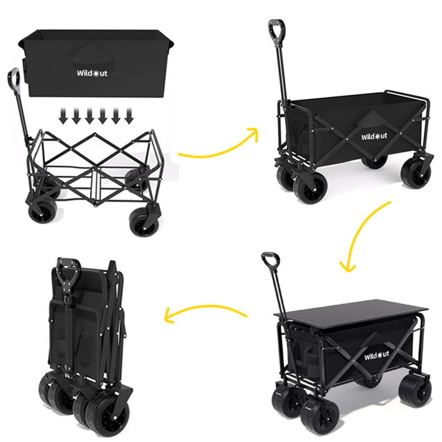 180L Wide-Wheel Foldable Camping Wagon with Tabletop