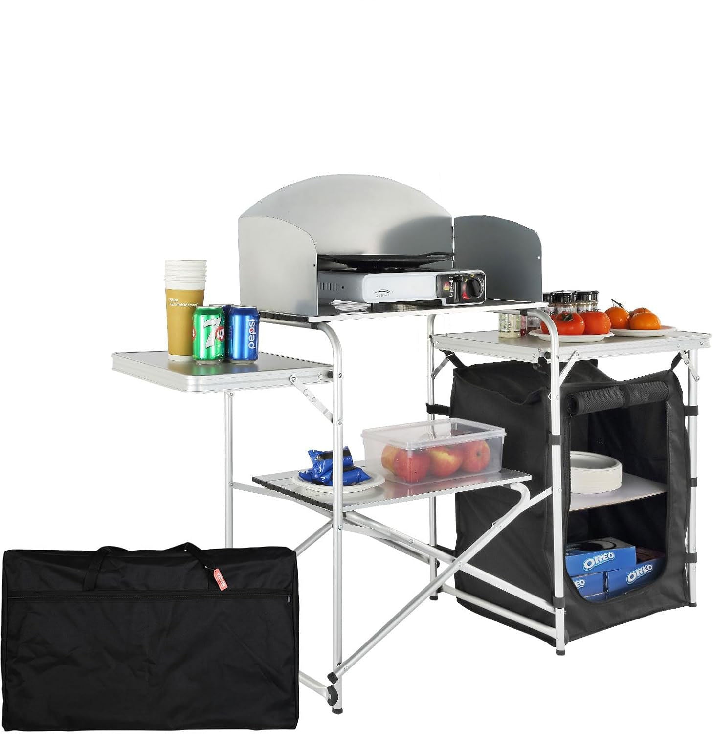 Large Capacity Camping Kitchen Table with Cupboard