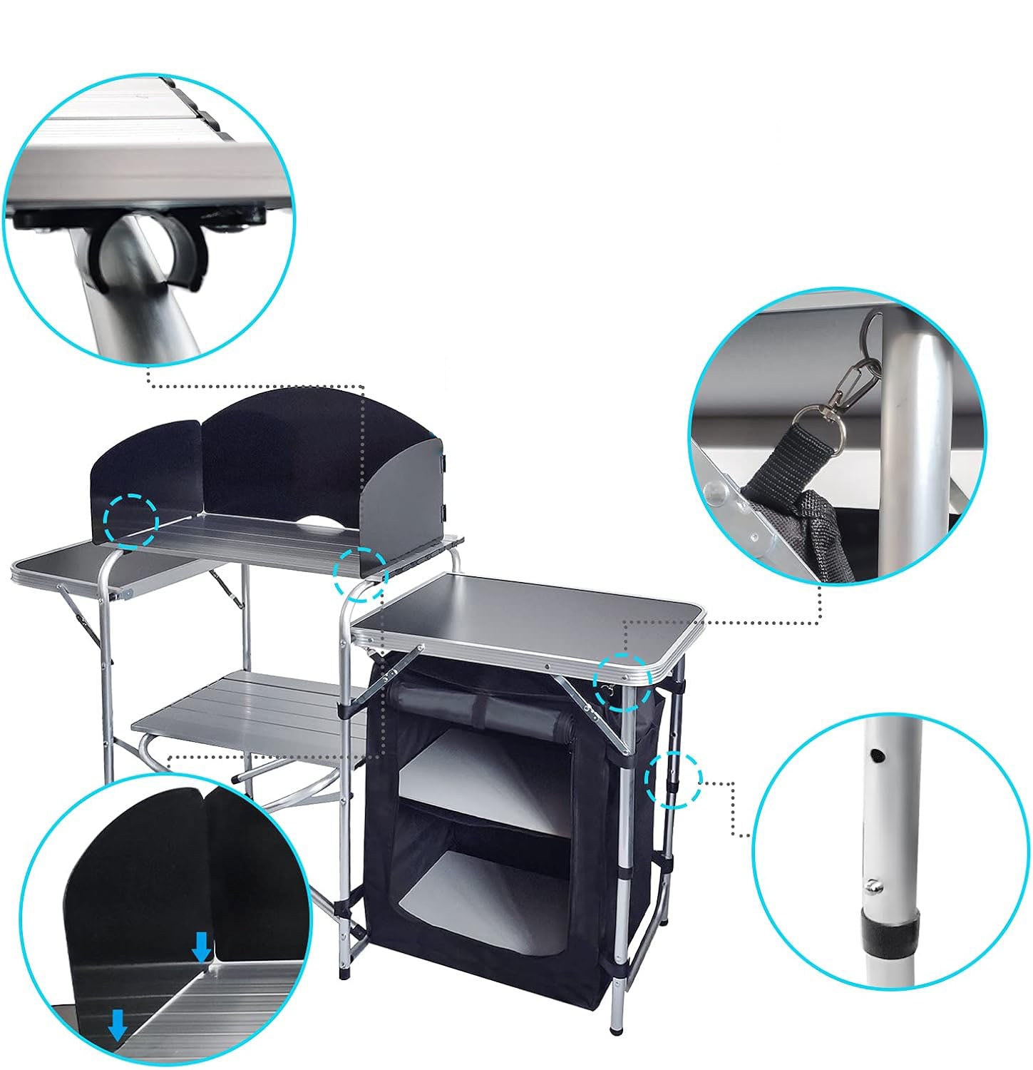 Large Capacity Camping Kitchen Table with Cupboard