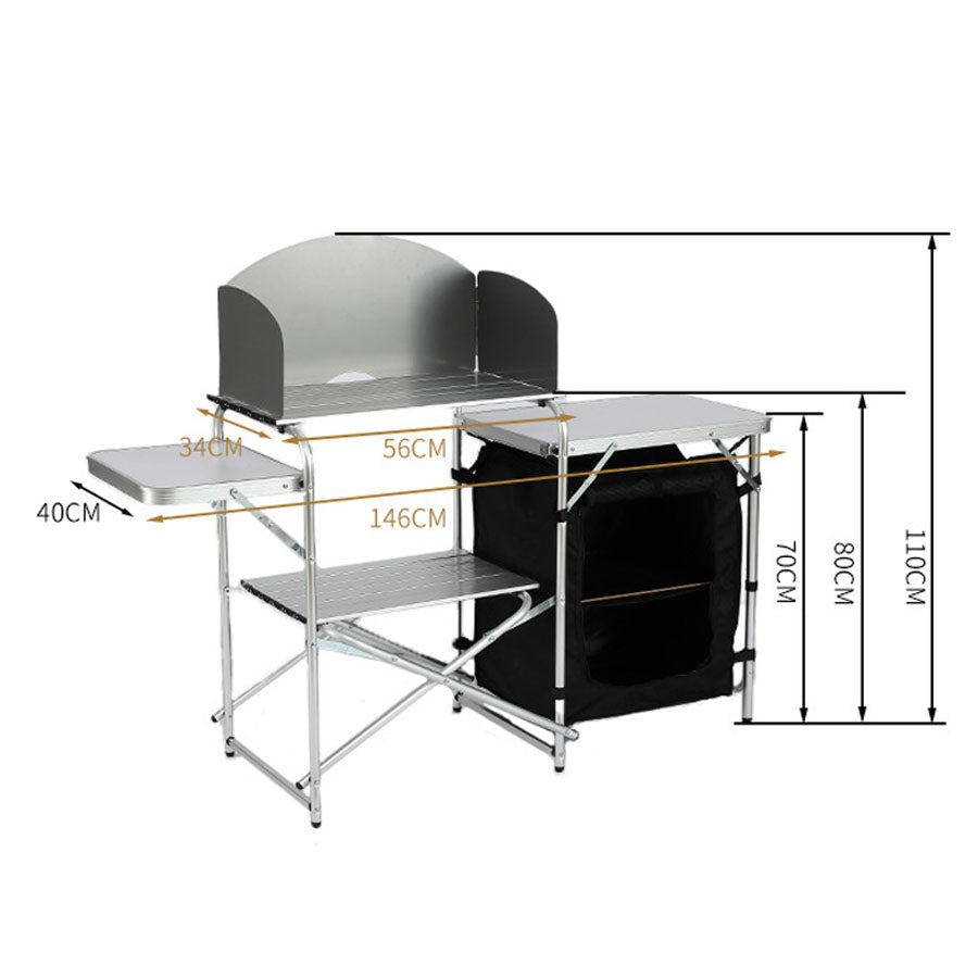 Large Capacity Camping Kitchen Table with Cupboard